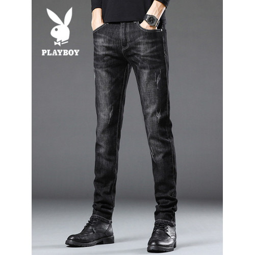 花花公子黑色牛仔褲男士秋冬新款加絨褲子男韓版修身直筒休閒長褲 花花公子黑色牛仔褲男士秋冬新款加絨褲子男韓版修身直筒休閒長褲
