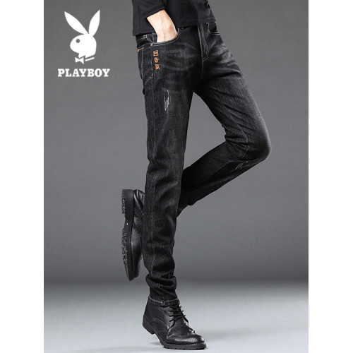 花花公子黑色牛仔褲男士秋冬新款加絨褲子男韓版修身直筒休閒長褲 花花公子黑色牛仔褲男士秋冬新款加絨褲子男韓版修身直筒休閒長褲