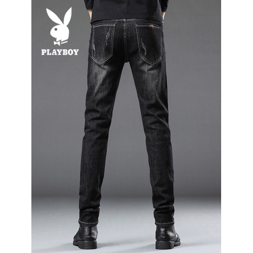 花花公子黑色牛仔褲男士秋冬新款加絨褲子男韓版修身直筒休閒長褲 花花公子黑色牛仔褲男士秋冬新款加絨褲子男韓版修身直筒休閒長褲