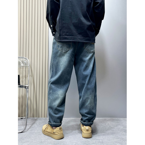 男款微喇牛仔褲冬季加絨休閒小直筒寬鬆復古痞帥藍色做舊工裝褲男