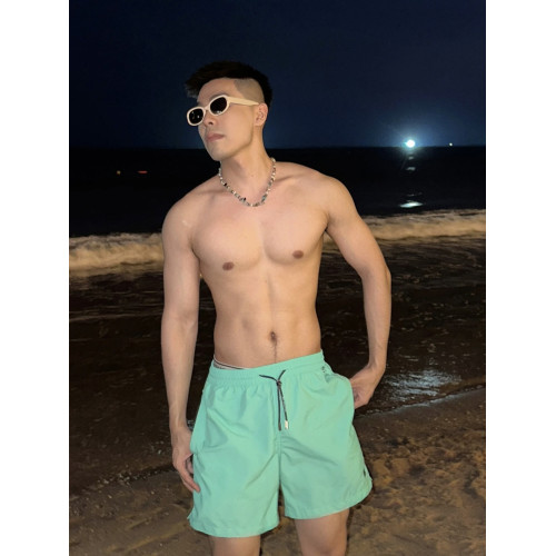 夏日海邊沙灘螃蟹刺綉速乾四分褲男美式休閒寬鬆運動不過膝短褲