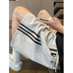 美式撞色條紋速乾短褲男夏季薄款透氣五分褲高街痞帥運動風沙灘褲