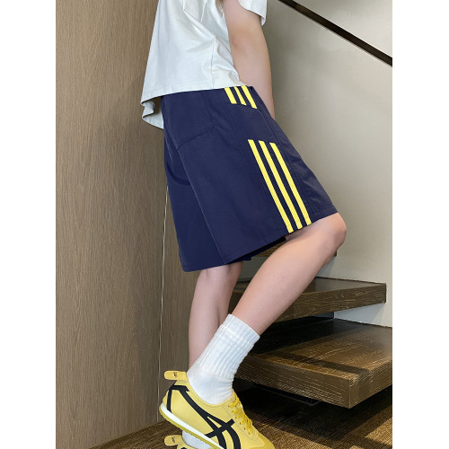 美式撞色條紋速乾短褲男夏季薄款透氣五分褲高街痞帥運動風沙灘褲