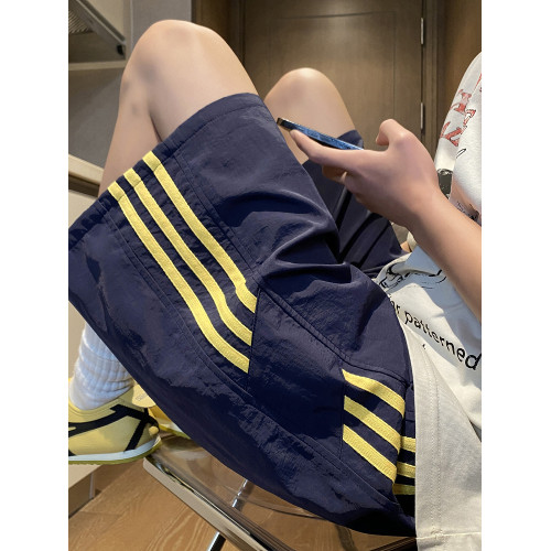 美式撞色條紋速乾短褲男夏季薄款透氣五分褲高街痞帥運動風沙灘褲