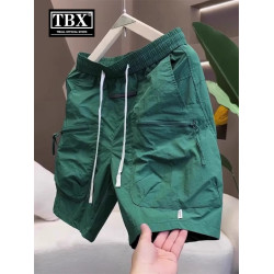 白色冰絲工裝短褲男士夏季2026新款外穿休閒五分褲運動沙灘褲男款