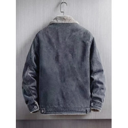 羊羔絨繙領牛仔外套男士秋冬季加絨加厚保暖寬鬆工裝夾克上衣棉服