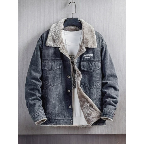 羊羔絨繙領牛仔外套男士秋冬季加絨加厚保暖寬鬆工裝夾克上衣棉服