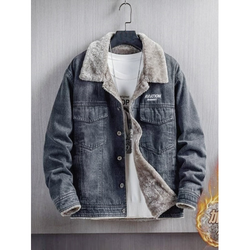 羊羔絨繙領牛仔外套男士秋冬季加絨加厚保暖寬鬆工裝夾克上衣棉服