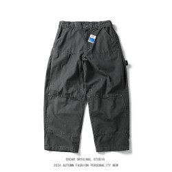 日系秋冬季復古重磅水洗工裝褲男潮牌寬鬆直筒伐木褲濶腿休閒長褲