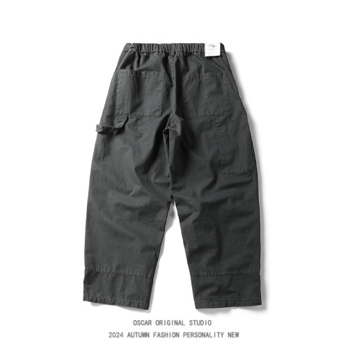 日系秋冬季復古重磅水洗工裝褲男潮牌寬鬆直筒伐木褲濶腿休閒長褲