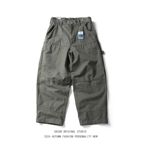 日系秋冬季復古重磅水洗工裝褲男潮牌寬鬆直筒伐木褲濶腿休閒長褲