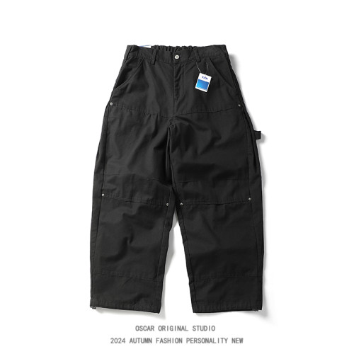 日系秋冬季復古重磅水洗工裝褲男潮牌寬鬆直筒伐木褲濶腿休閒長褲