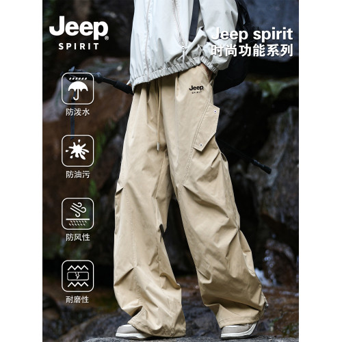Jeep spirit美式戶外徒步沖鋒褲男女秋冬加絨傘兵褲直筒休閒長褲
