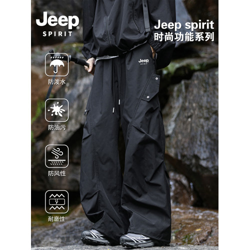 Jeep spirit美式戶外徒步沖鋒褲男女秋冬加絨傘兵褲直筒休閒長褲