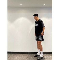 hell is heaven美式字母滿印抽繩四分短褲男夏網眼籃球運動健身褲