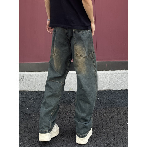 QUALCOMM潮流彎刀牛仔褲男2025秋冬新款寬鬆濶腿褲美式復古長褲子