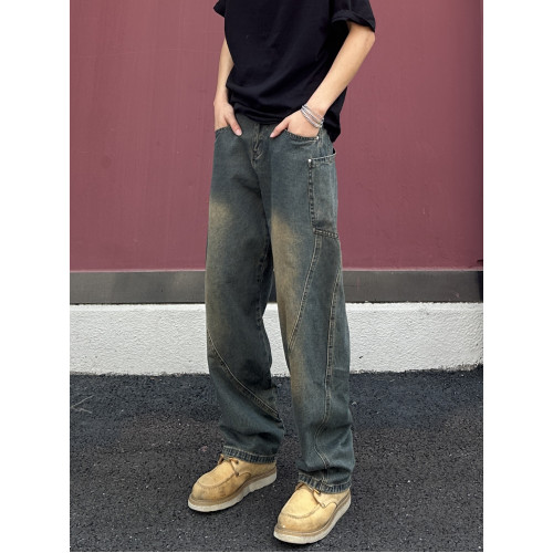 QUALCOMM潮流彎刀牛仔褲男2025秋冬新款寬鬆濶腿褲美式復古長褲子