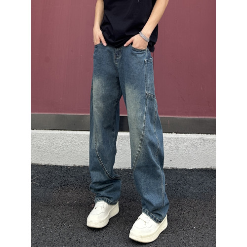 QUALCOMM潮流彎刀牛仔褲男2025秋冬新款寬鬆濶腿褲美式復古長褲子