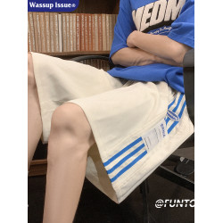 WASSUP ISSUE港風運動短褲男夏季潮牌薄速乾條紋濶腿休閒五分褲男