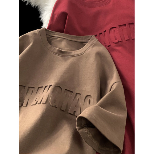 美式260g高克重鋼母短袖T恤男潮牌復古日系大碼寬鬆胖子體恤