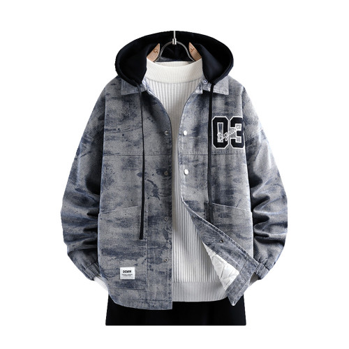 2025年秋冬牛仔外套帥氣加棉加厚夾克男青少年中學生連帽純棉外套