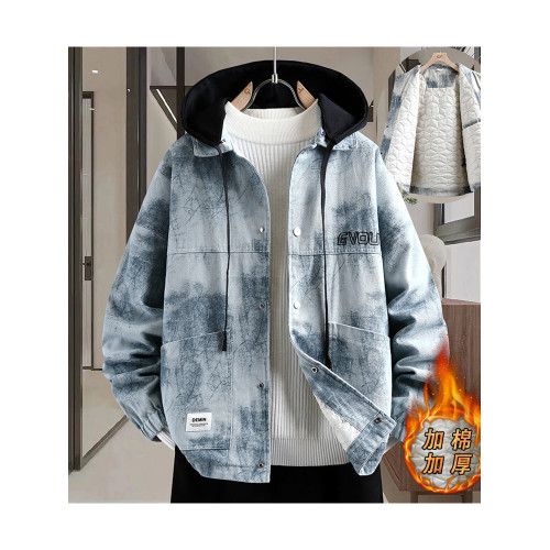 2025年秋冬牛仔外套帥氣加棉加厚夾克男青少年中學生連帽純棉外套