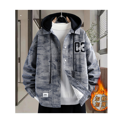 2025年秋冬牛仔外套帥氣加棉加厚夾克男青少年中學生連帽純棉外套