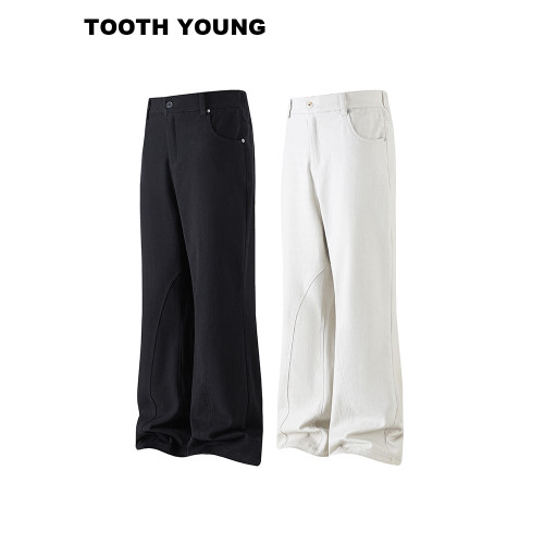 鄭一愛穿搭【顯瘦黑武士2.0】微彈男純色寬鬆休閒微喇大碼牛仔褲