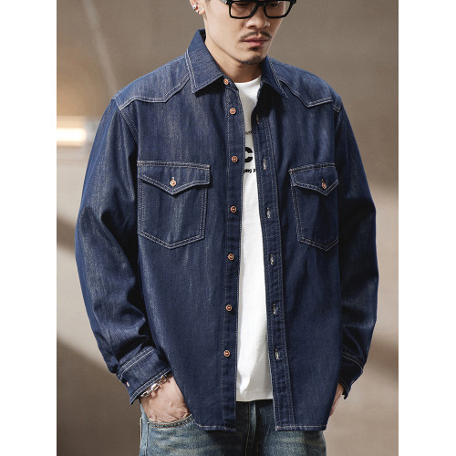美式復古原色丹甯男士牛仔襯衫春季2025新款寬鬆大碼工裝襯衣外套
