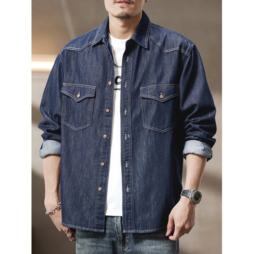 美式復古原色丹甯男士牛仔襯衫春季2025新款寬鬆大碼工裝襯衣外套