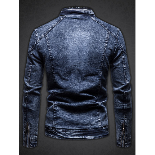 品牌高級牛仔外套男春秋冬季加絨夾克修身潮流復古立領時尚痞帥氣