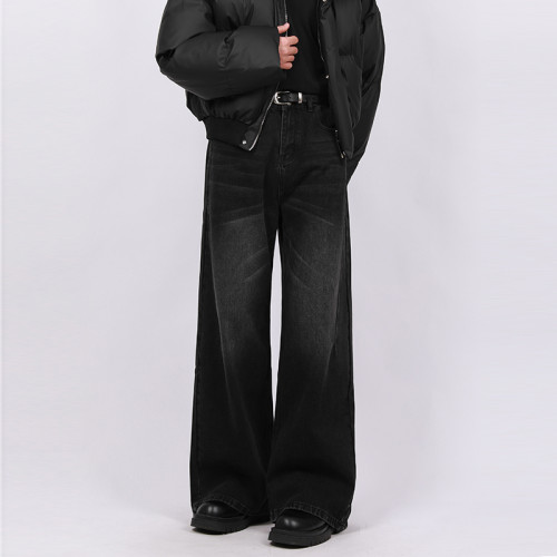 SEROEVER復古休閒小衆設計高級cleanfit垂感寬鬆濶腿拖地牛仔褲男