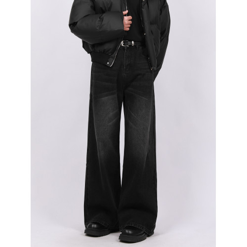 SEROEVER復古休閒小衆設計高級cleanfit垂感寬鬆濶腿拖地牛仔褲男