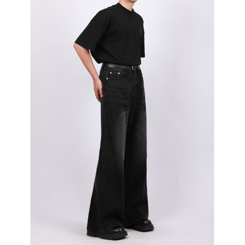 SEROEVER復古休閒小衆設計高級cleanfit垂感寬鬆濶腿拖地牛仔褲男