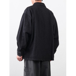 秋季國風新中式水洗做舊盤釦繙領牛仔夾克男潮牌痞帥百搭工裝外套