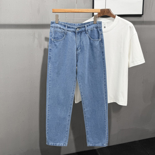 cleanfit街頭復古淺藍色牛仔褲男女小衆寬鬆休閒直筒拖地褲子青年