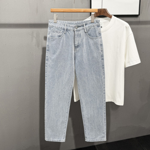 cleanfit街頭復古淺藍色牛仔褲男女小衆寬鬆休閒直筒拖地褲子青年