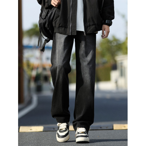 牛仔褲男士冬季寬鬆直筒長褲美式復古濶腿休閒春秋款加絨褲子男生