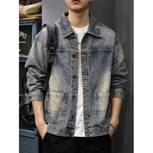 美式復古水洗牛仔外套男高級感重磅上衣工裝夾克秋季休閒痞帥男裝