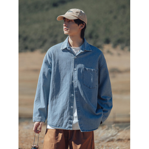 D4真維斯男女同款2026春季新款 寬鬆外穿休閒百搭繙領牛仔襯衫