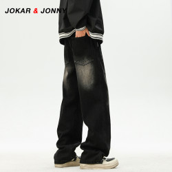 JOKAR&JONNY美式復古水洗做舊牛仔褲男秋季潮牌直筒寬鬆休閒長褲