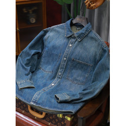 美式休閒做舊工裝牛仔襯衫男士新款秋季水洗寬鬆復古長袖襯衣外套