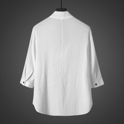 中式夏季男復古T恤寬鬆大碼褶皺上衣薄款透氣休閒兩件套百搭長褲