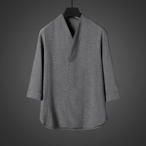 中式夏季男復古T恤寬鬆大碼褶皺上衣薄款透氣休閒兩件套百搭長褲