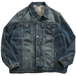 秋冬新款加絨加厚植絨內裡保暖牛仔外套男經典款美式復古工裝夾克