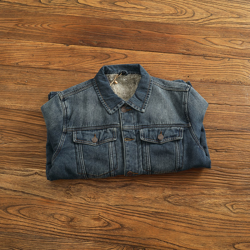 秋冬新款加絨加厚植絨內裡保暖牛仔外套男經典款美式復古工裝夾克