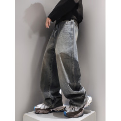 復古水洗重磅牛仔褲子男春季直筒2024新款美式潮流寬鬆休閒褲