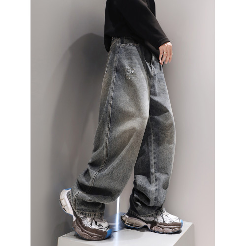 復古水洗重磅牛仔褲子男春季直筒2024新款美式潮流寬鬆休閒褲