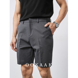 OOKAAK夏季松緊腰卡其色五分西裝短褲男老錢風商務休閒抗皺四分褲