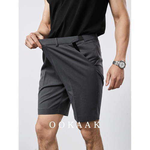 OOKAAK夏季松緊腰卡其色五分西裝短褲男老錢風商務休閒抗皺四分褲